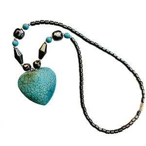 Turquoise Heart Pendant with Hematite Necklace